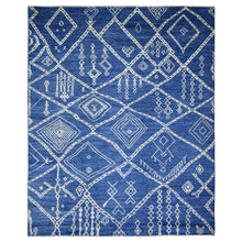 Load image into Gallery viewer, 12&#39;3&quot;x14&#39;3&quot; Denim Blue Hand Knotted, Soft and Shiny Wool, Moroccan Berber with Criss Cross Pattern, Natural Dyes, Oriental Rug FWR430284
