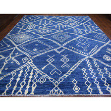 Load image into Gallery viewer, 12&#39;3&quot;x14&#39;3&quot; Denim Blue Hand Knotted, Soft And Shiny Wool, Moroccan Berber With Criss Cross Pattern, Natural Dyes, Oriental Rug FWR430284