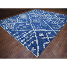 Load image into Gallery viewer, 12&#39;3&quot;x14&#39;3&quot; Denim Blue Hand Knotted, Soft and Shiny Wool, Moroccan Berber with Criss Cross Pattern, Natural Dyes, Oriental Rug FWR430284