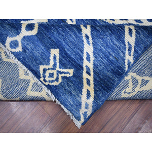 12'3"x14'3" Denim Blue Hand Knotted, Soft and Shiny Wool, Moroccan Berber with Criss Cross Pattern, Natural Dyes, Oriental Rug FWR430284
