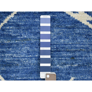 12'3"x14'3" Denim Blue Hand Knotted, Soft And Shiny Wool, Moroccan Berber With Criss Cross Pattern, Natural Dyes, Oriental Rug FWR430284