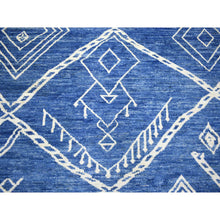 Load image into Gallery viewer, 12&#39;3&quot;x14&#39;3&quot; Denim Blue Hand Knotted, Soft and Shiny Wool, Moroccan Berber with Criss Cross Pattern, Natural Dyes, Oriental Rug FWR430284