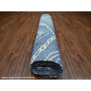 12'3"x14'3" Denim Blue Hand Knotted, Soft and Shiny Wool, Moroccan Berber with Criss Cross Pattern, Natural Dyes, Oriental Rug FWR430284