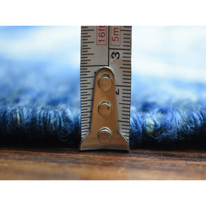 12'3"x14'3" Denim Blue Hand Knotted, Soft and Shiny Wool, Moroccan Berber with Criss Cross Pattern, Natural Dyes, Oriental Rug FWR430284