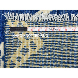 12'3"x14'3" Denim Blue Hand Knotted, Soft and Shiny Wool, Moroccan Berber with Criss Cross Pattern, Natural Dyes, Oriental Rug FWR430284