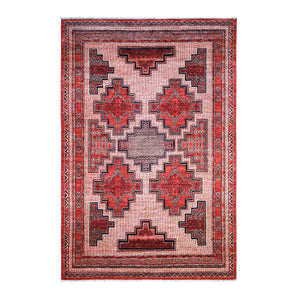 5'10"x8'10" Red Peshawar with Intricate Geometric Motifs , Pop Of Color Pure Wool Hand Knotted Oriental Rug FWR430374