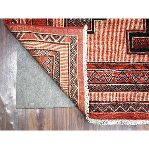 5'10"x8'10" Red Peshawar with Intricate Geometric Motifs , Pop Of Color Pure Wool Hand Knotted Oriental Rug FWR430374