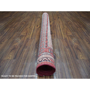 5'10"x8'10" Red Peshawar with Intricate Geometric Motifs , Pop Of Color Pure Wool Hand Knotted Oriental Rug FWR430374