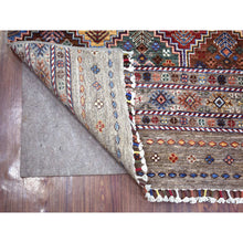 Load image into Gallery viewer, 3&#39;5&quot;x10&#39; Taupe Gray Natural Dyes Afghan Super Kazak With Khorjin Design Densely Woven Soft Wool, Hand Knotted, Runner Oriental Rug FWR430506