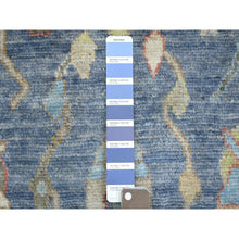 Load image into Gallery viewer, 2&#39;8&quot;x16&#39;4&quot; Denim Blue Afghan Wool Hand Knotted Angora Oushak With Colorful Leaf Design Natural Dyes Xl Runner Oriental Rug FWR430584