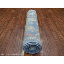 Load image into Gallery viewer, 2&#39;8&quot;x16&#39;4&quot; Denim Blue Afghan Wool Hand Knotted Angora Oushak With Colorful Leaf Design Natural Dyes Xl Runner Oriental Rug FWR430584