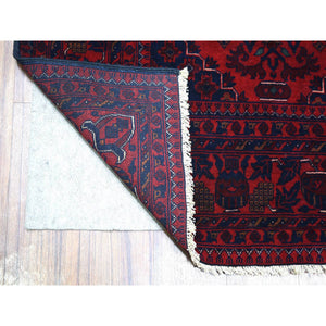 5'6"x7'8" Deep And Saturated Red, Hand Knotted Afghan Khamyab With Geometric Medallions Design, Soft Wool, Oriental Rug FWR430638