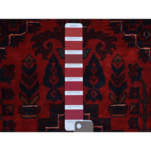 5'6"x7'8" Deep And Saturated Red, Hand Knotted Afghan Khamyab With Geometric Medallions Design, Soft Wool, Oriental Rug FWR430638