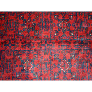 9'10"x12'6" Deep And Saturated Red, Afghan Khamyab With Geometric Design, Pure Wool Hand Knotted, Oriental Rug FWR430668