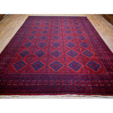 Load image into Gallery viewer, 9&#39;10&quot;x13&#39; Deep And Saturated Red, Soft Wool Hand Knotted, Afghan Khamyab With Geometric Medallion Design, Oriental Rug FWR430674