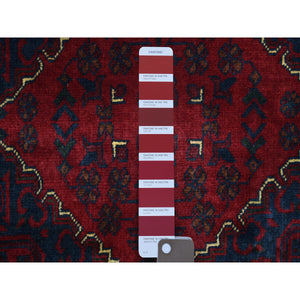 9'10"x13' Deep And Saturated Red, Soft Wool Hand Knotted, Afghan Khamyab With Geometric Medallion Design, Oriental Rug FWR430674