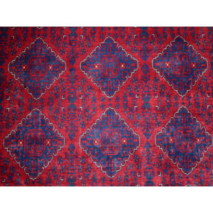 9'10"x13' Deep And Saturated Red, Soft Wool Hand Knotted, Afghan Khamyab With Geometric Medallion Design, Oriental Rug FWR430674