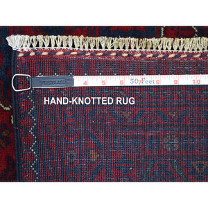 9'10"x13' Deep And Saturated Red, Soft Wool Hand Knotted, Afghan Khamyab With Geometric Medallion Design, Oriental Rug FWR430674