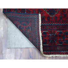 Load image into Gallery viewer, 2&#39;9&quot;x4&#39;3&quot; Deep And Saturated Red, Afghan Khamyab With Double Geometric Medallion Design, Shiny Wool Hand Knotted, Oriental Rug FWR430680