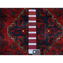 Load image into Gallery viewer, 2&#39;9&quot;x4&#39;3&quot; Deep And Saturated Red, Afghan Khamyab With Double Geometric Medallion Design, Shiny Wool Hand Knotted, Oriental Rug FWR430680