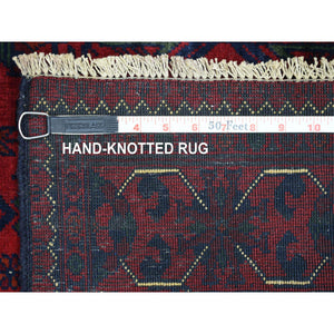 2'9"x4'3" Deep And Saturated Red, Afghan Khamyab With Double Geometric Medallion Design, Shiny Wool Hand Knotted, Oriental Rug FWR430680