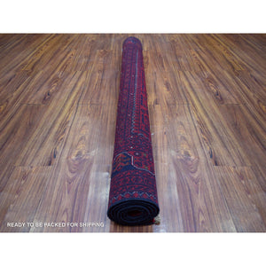 4'10"x6'3" Deep And Saturated Red With Touches Of Blue, Hand Knotted Afghan Khamyab With Geometric Design, Shiny Wool, Oriental Rug FWR430752