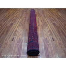 Load image into Gallery viewer, 4&#39;10&quot;x6&#39;3&quot; Deep And Saturated Red With Touches Of Blue, Hand Knotted Afghan Khamyab With Geometric Design, Shiny Wool, Oriental Rug FWR430752