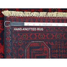 Load image into Gallery viewer, 4&#39;4&quot;x6&#39;3&quot; Deep and Saturated Red with Mix of Blue, Afghan Khamyab with Geometric Design, Shiny Wool Hand Knotted, Oriental Rug FWR430788