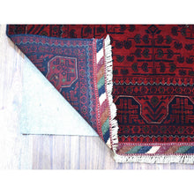 Load image into Gallery viewer, 3&#39;4&quot;x4&#39;10&quot; Deep and Saturated Red with Touches of Blue, Shiny Wool Hand Knotted, Afghan Khamyab with Geometric Design, Oriental Rug FWR430824