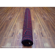 Load image into Gallery viewer, 3&#39;4&quot;x4&#39;10&quot; Deep and Saturated Red with Touches of Blue, Shiny Wool Hand Knotted, Afghan Khamyab with Geometric Design, Oriental Rug FWR430824