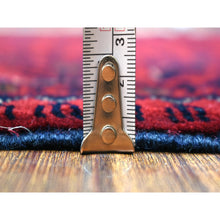 Load image into Gallery viewer, 3&#39;4&quot;x4&#39;10&quot; Deep and Saturated Red with Touches of Blue, Shiny Wool Hand Knotted, Afghan Khamyab with Geometric Design, Oriental Rug FWR430824