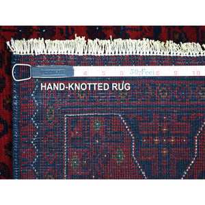 3'2"x4'8" Deep And Saturated Red With Touches Of Blue, Velvety Wool Hand Knotted, Afghan Khamyab With Geometric Design, Oriental Rug FWR430842