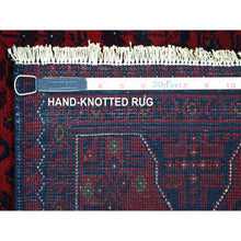 Load image into Gallery viewer, 3&#39;2&quot;x4&#39;8&quot; Deep And Saturated Red With Touches Of Blue, Velvety Wool Hand Knotted, Afghan Khamyab With Geometric Design, Oriental Rug FWR430842