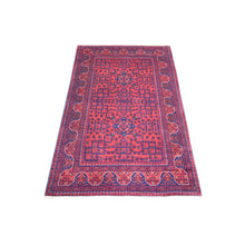 Load image into Gallery viewer, 3&#39;3&quot;x5&#39; Deep and Saturated Red, Afghan Khamyab with Geometric Design, Pure Wool Hand Knotted, Oriental Rug FWR430848