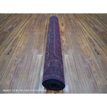 Load image into Gallery viewer, 3&#39;5&quot;x4&#39;10&quot; Deep And Saturated Red With Touches Of Blue, Afghan Khamyab With Geometric Design, Shiny Wool Hand Knotted, Oriental Rug FWR430860
