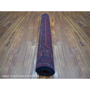 3'5"x4'10" Deep And Saturated Red With Touches Of Blue, Afghan Khamyab With Geometric Design, Shiny Wool Hand Knotted, Oriental Rug FWR430860