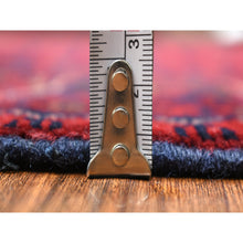 Load image into Gallery viewer, 3&#39;5&quot;x4&#39;10&quot; Deep and Saturated Red with Touches of Blue, Afghan Khamyab with Geometric Design, Shiny Wool Hand Knotted, Oriental Rug FWR430860