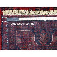 Load image into Gallery viewer, 3&#39;5&quot;x4&#39;10&quot; Deep And Saturated Red With Touches Of Blue, Afghan Khamyab With Geometric Design, Shiny Wool Hand Knotted, Oriental Rug FWR430860