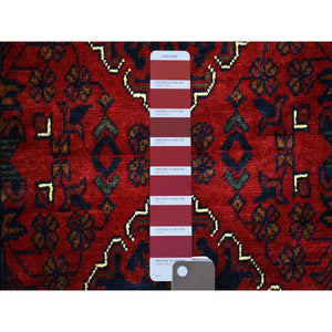 2'9"x12'10" Deep And Saturated Red, Afghan Khamyab With Large Tribal Medallions Design, Soft And Shiny Wool Hand Knotted, Runner Oriental Rug FWR430872