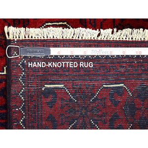 2'9"x12'10" Deep And Saturated Red, Afghan Khamyab With Large Tribal Medallions Design, Soft And Shiny Wool Hand Knotted, Runner Oriental Rug FWR430872