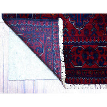 Load image into Gallery viewer, 2&#39;8&quot;x12&#39;6&quot; Deep and Saturated Red with Mix of Navy Blue, Hand Knotted Afghan Khamyab with Geometric Medallions Design, Pure Wool, Runner Oriental Rug FWR430884