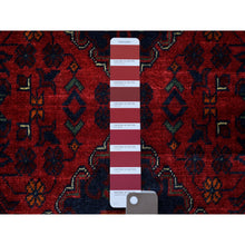 Load image into Gallery viewer, 2&#39;8&quot;x12&#39;6&quot; Deep and Saturated Red with Mix of Navy Blue, Hand Knotted Afghan Khamyab with Geometric Medallions Design, Pure Wool, Runner Oriental Rug FWR430884