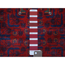 Load image into Gallery viewer, 2&#39;8&quot;x12&#39;9&quot; Deep And Saturated Red With Touches Of Navy Blue, Afghan Khamyab With Geometric Medallion, Soft Wool Hand Knotted, Runner Oriental Rug FWR430890