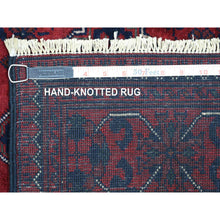 Load image into Gallery viewer, 3&#39;x12&#39;9&quot; Deep and Saturated Red with Mix of Navy Blue, Pure Wool Hand Knotted, Afghan Khamyab with Large Tribal Medallions Design, Runner Oriental Rug FWR430920
