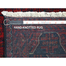 Load image into Gallery viewer, 3&#39;x9&#39;3&quot; Deep And Saturated Red With Touches Of Navy Blue, Afghan Khamyab With Geometric Design, Soft Wool Hand Knotted, Runner Oriental Rug FWR430926