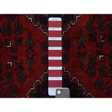Load image into Gallery viewer, 3&#39;x9&#39;6&quot; Deep And Saturated Red With Mix Of Navy Blue, Shiny Wool Hand Knotted, Afghan Khamyab With Large Geometric Medallions Design, Runner Oriental Rug FWR430932