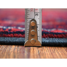 Load image into Gallery viewer, 3&#39;x9&#39;6&quot; Deep And Saturated Red With Mix Of Navy Blue, Shiny Wool Hand Knotted, Afghan Khamyab With Large Geometric Medallions Design, Runner Oriental Rug FWR430932