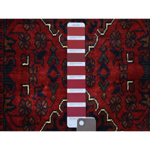 Load image into Gallery viewer, 2&#39;7&quot;x13&#39; Deep And Saturated Red With Touches Of Navy Blue, Afghan Khamyab With Geometric Medallions Design, Soft And Velvety Wool Hand Knotted, Runner Oriental Rug FWR430938