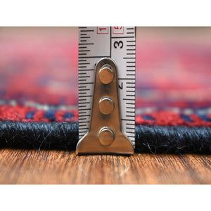 2'7"x13' Deep And Saturated Red With Touches Of Navy Blue, Afghan Khamyab With Geometric Medallions Design, Soft And Velvety Wool Hand Knotted, Runner Oriental Rug FWR430938