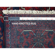Load image into Gallery viewer, 2&#39;7&quot;x13&#39; Deep And Saturated Red With Touches Of Navy Blue, Afghan Khamyab With Geometric Medallions Design, Soft And Velvety Wool Hand Knotted, Runner Oriental Rug FWR430938